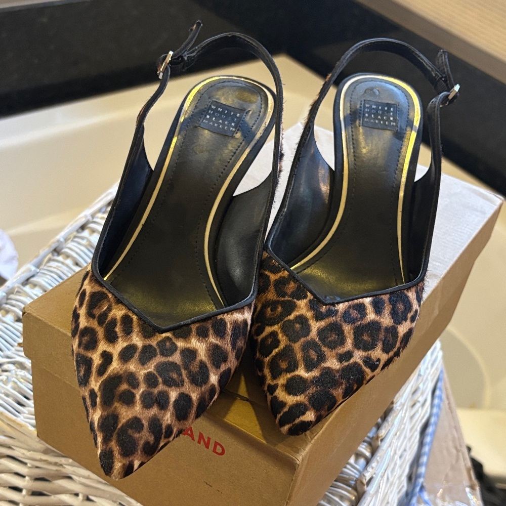White House Black Market Leopard Print Slingback Heels